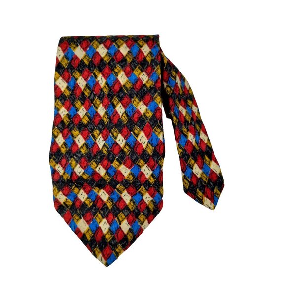 Ermenegildo Zegna Mens Multicolor Diamond Pattern Silk Tie - Picture 7 of 10